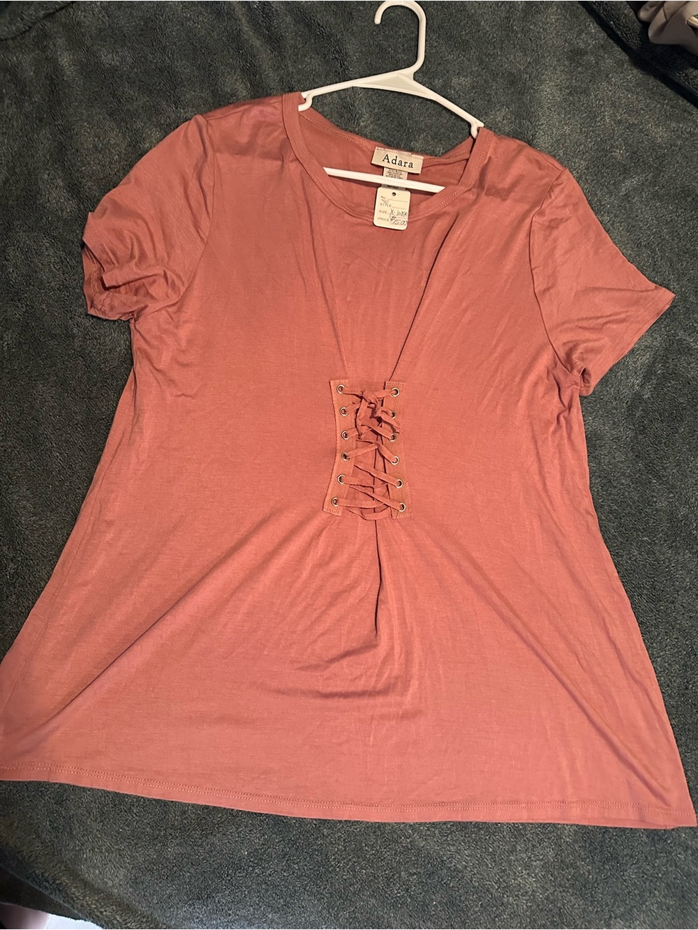 Coral Lace-Up Short Sleeve Women's Top
